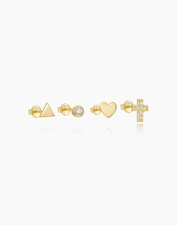 Gold Heart Stud Earrings Set