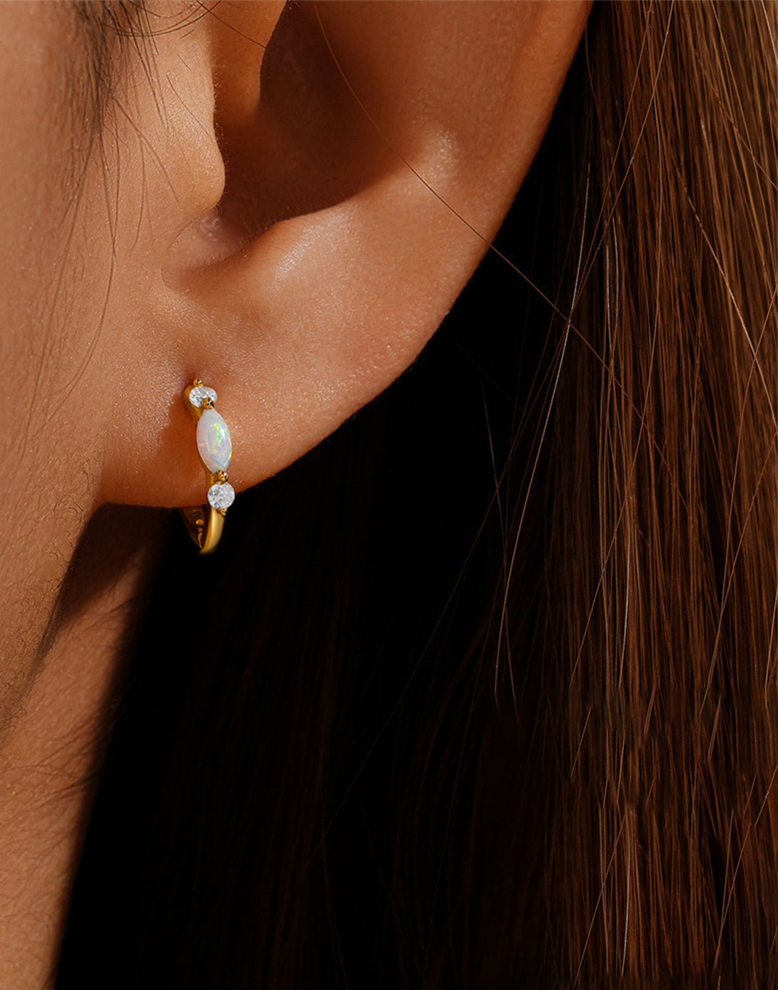 Gold Opal Hoop Earrings