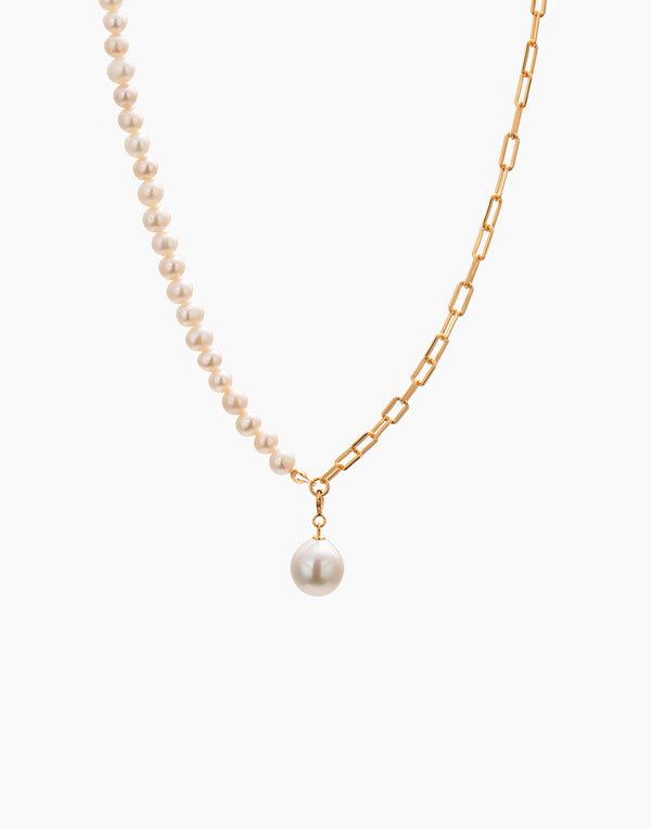 Half Pearl Half Chain Necklace