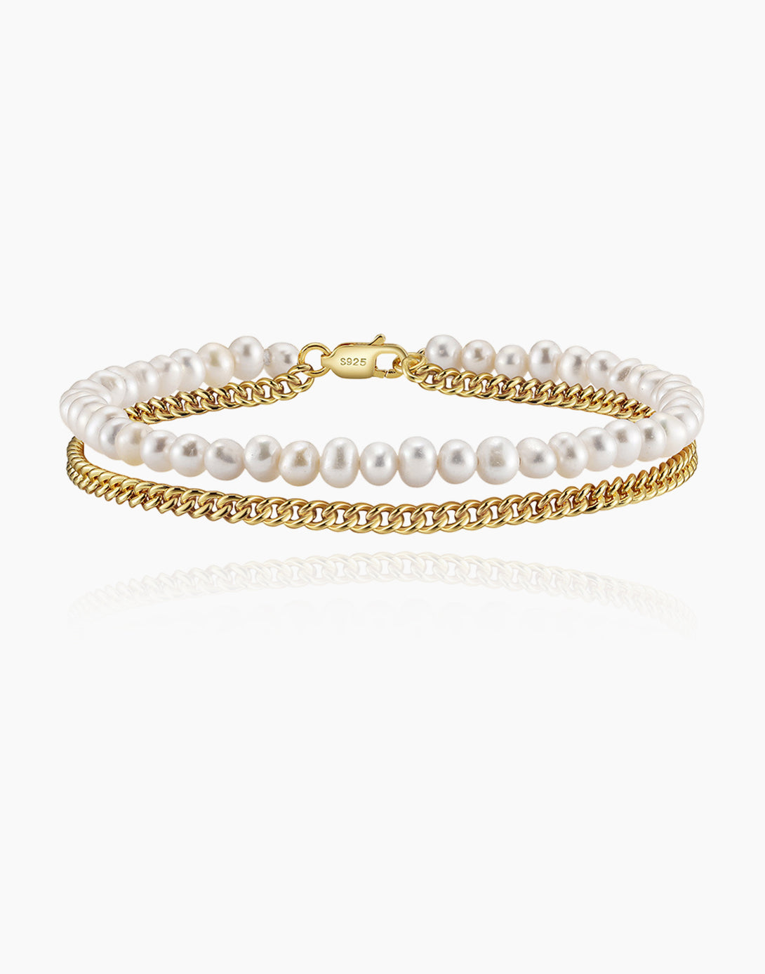 Layered Pearl Cuban Link Bracelet