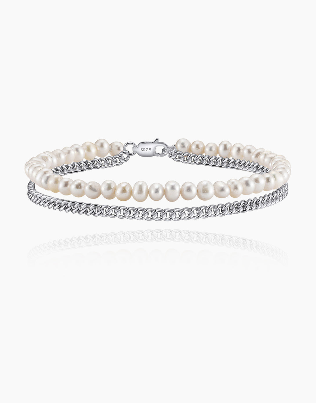 Layered Pearl Cuban Link Bracelets