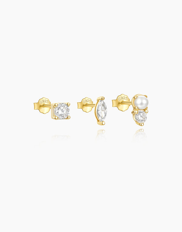 Pearl Stud Earrings Gold Set