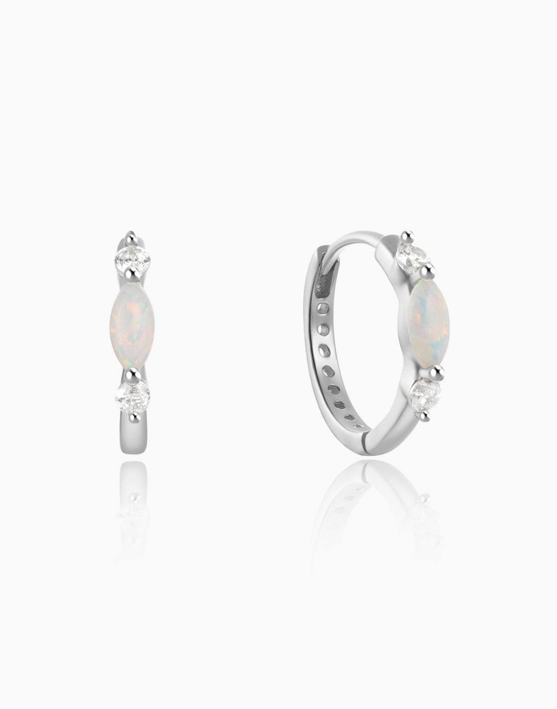 Silver Opal Hoop Earrings