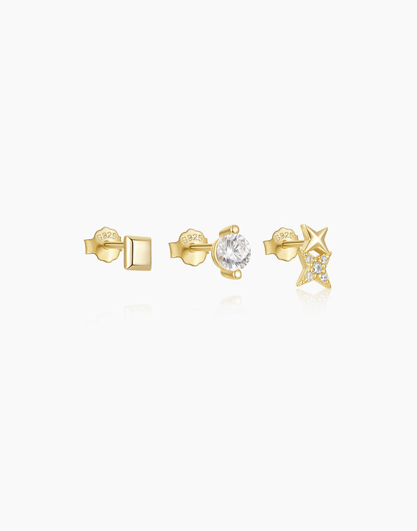 Small Gold Stud Earrings Set